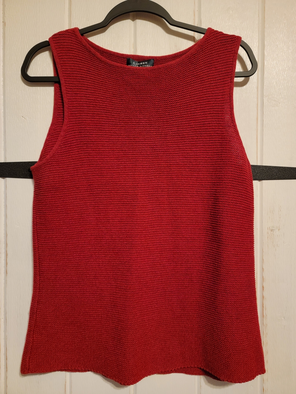Lauren Ralph Lauren Linen Red Sleeveless Knit Top Crew Neck Textured Tank Size L